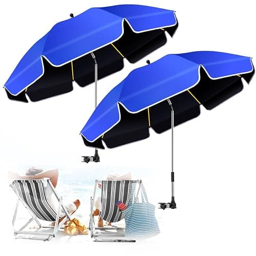 QTREE intelligence 2Pack 48.8 inch Large Beach Umbrella with Clamp Sun Shade for Beach Chair, 360°Adjustable UV Protection Golf Umbrella with Clip for Outdoor Stroller Wheelchair Camping Chair - Image 1