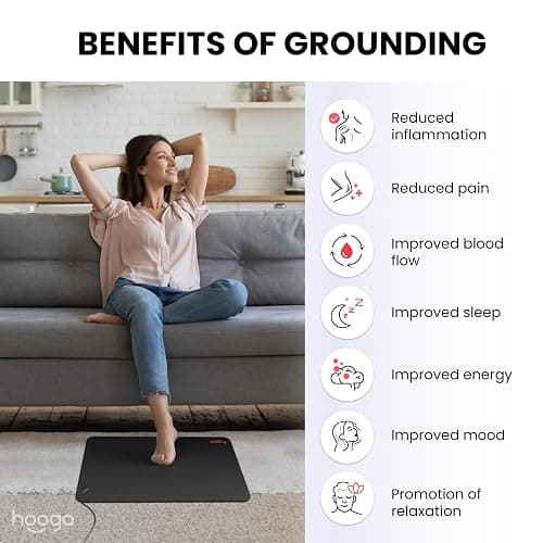 Hooga Grounding Mat for Sleep, Energy, Pain Relief, Inflammation, Balance, Wellness. Earth Connected Indoor Grounding for Home, Office, Work. 15 Foot Cord Included. Conductive Carbon thumbnail 4