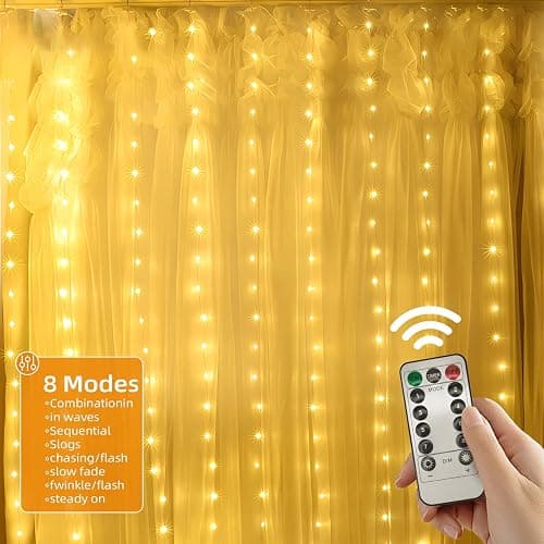 Jsdoin Lichtervorhang,3.6x3m 360leds Lichterketten Vorhang Lichterkettenvorhang 8 Modi mit Timer für Lichterkette Fenster Innen Außen Deko,Weihnachten Party, Zimmer, Schlafzimmer, Hochzeit (Warmweiß) thumbnail 5