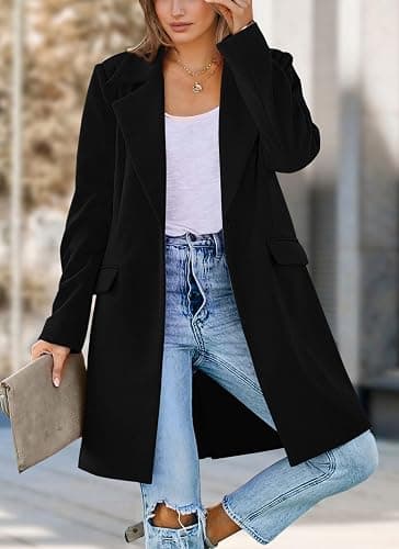 PRETTYGARDEN Women's 2025 Spring Fall Long Blazer Jackets Long Sleeve Lapel Pockets Loose Fit Work Casual Blazers Outerwear thumbnail 8