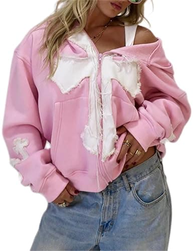 Thopavenoir Women Zipper Graphic Patchwork Hoodies Y2k Oversized Tee Girls Couples Sweatshirts Aesthetic Preppy Goth Jacket - Image 1