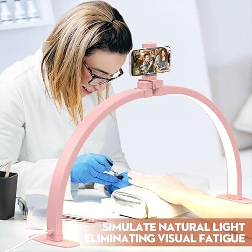 SLYFTE Professional Large Half Moon LED Light for Nail Desk with Phone Holder, Foldable Arch Light for Nail Techs Perfect for Manicure Handicraft Lighting Lamp (Pink, Large) thumbnail 5