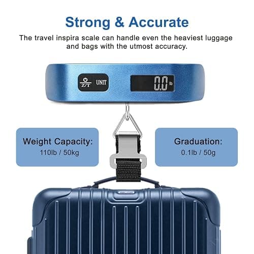travel inspira Luggage Scale, Portable Digital Hanging Baggage Scale for Travel, Suitcase Weight Scale with Rubber Paint, 110 Pounds, Battery Included - Blue thumbnail 5