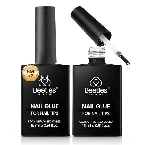 Beetles 2Pcs 15ml Gel Nail Glue for Acrylic Nail Tips, UV Nail Glue for Clear Press-On Nails, Clear Self-Leveling Nail Extension Gel, Low-Odor Formula, Long-Lasting Wear for DIY & Salon Use - Image 1