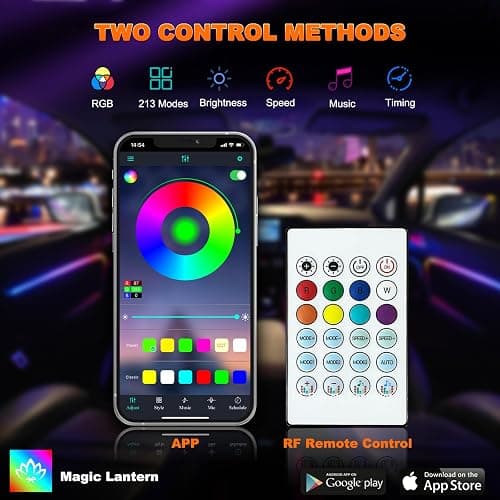 Jushope Interior Car LED Strip Lights, Acrylic LED Lights for Car with Dynamic Dreamcolor Chasing, Ambient Lighting Kits Music Sync Wireless APP and RF Remote Control (6 in 1) thumbnail 7