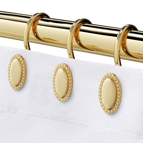 Shower Curtain Hooks, Decorative Acrylic Shower Curtain Rings, Rust Resistant Metal Shower Hooks for Bathroom, Glide Shower Rings for Shower Curtain and Liner, Set of 12, Gold - Gold - Image 1