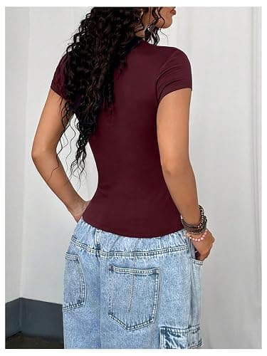 RoseSeek Women's Y2K Sporty Jersey Shirts V Neck Cap Sleeve Tight Crop Tops Street Graphic Tees thumbnail 2