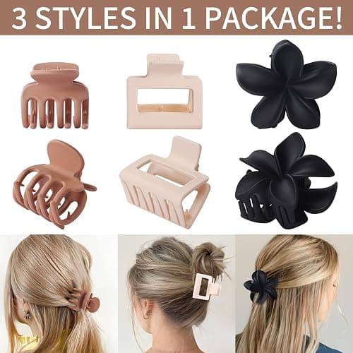 3 Styles Medium Hair Clips for Women 9 Pcs Small Claw Clips for Thin Hair Flower Hair Clips for Thick Hair Square Hair Claw Clips for Girls Hawaiian Plumeria Hair Accessories for Women (Brown) thumbnail 4