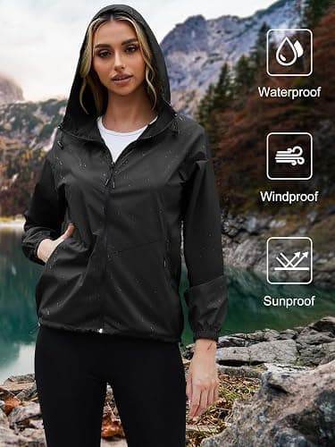 PITINAN Lightweight Rain Jacket Women Packable with Hood Travel XS-3XL | Rain Jackets For Women Waterproof Foldable Reflective Wind Breaker Compact Raincoat For Summer Outdoor Rainwear thumbnail 2
