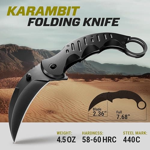 Tactical Spring Assisted Pocket Knife - Karambit Folding Knives for Men - Folding Sharp Tiger Claw Blade - Best Combat Tool for Hunting Military Camping Self Defense EDC - Birthday Mens Gifts X-42 thumbnail 2