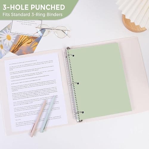 SKYDUE 8"x10.5" Spiral Notebook - College Ruled 100 Sheets, 1 Subject Notebook for School & Office, 3-Hole Punched Paper, Green thumbnail 5