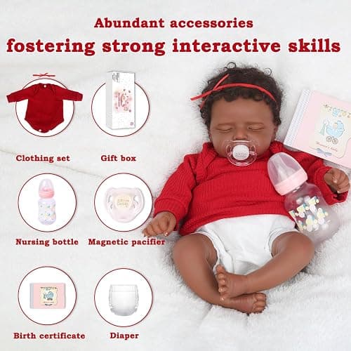 CHAREX Realistic 18 Inch Reborn Baby Doll - African American Sleeping Newborn Handcrafted Lifelike Black Skin Perfect for Kids Aged 3 and Up with Accessories thumbnail 6