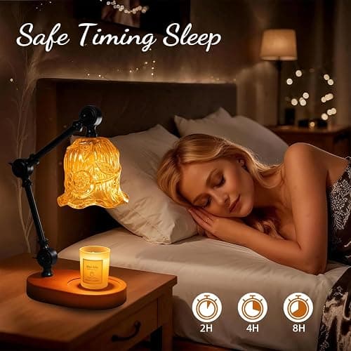 YWYWLED Candle Warmer Lamp, Dimmable Wax Melting Warmer with Adjustable Height, Bedroom Living Room Home Decor, Birthday Relaxation Gifts for Women (Amber, Flower) thumbnail 4