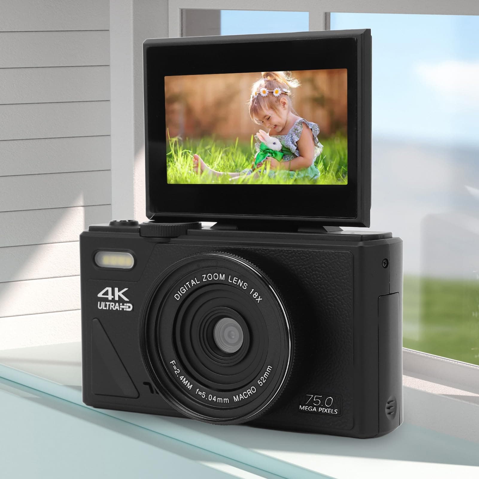5K Digital Camera, 75MP HD 18X Zoom Autofocus Mirrorless Retro Camera with 3 Inch Screen and Smile Detection for Travel Photography thumbnail 8