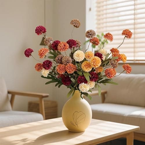 Cherica Fall Flowers Artificial for Decoration 10 Pcs Fake Mums Fall Decorations for Home, Faux Mums Artificial Flowers Autumn Decor Floral Stems, Fake Flowers for Vase Table Decor(No Vase) thumbnail 5