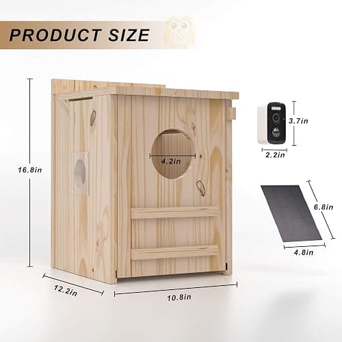 Solar-Powered Smart Owl House with Camera - Outdoor Hanging Wooden Nesting Box, Real-Time View & Motion Detection, for Garden for 2.4g WiFi Coverage Area, for Owl Lovers thumbnail 5