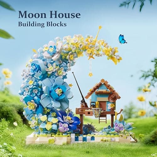 Moon Flower Mini Bricks Building Set, Fairy Cabin and Blue Flower Bouquet, Mini Building Blocks Botanical Collection Set, Unique Home Decor, Gift for Her and Him - 1622 Pcs Mini Bricks thumbnail 8