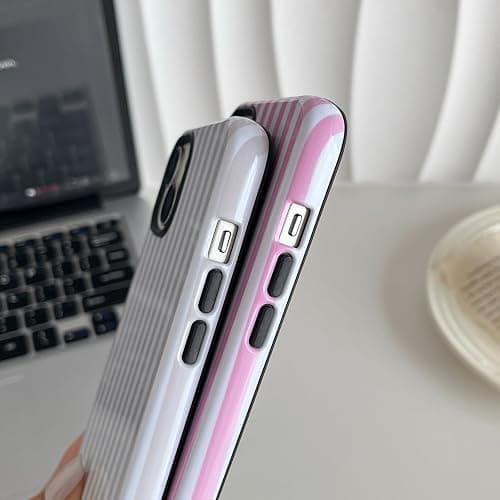 Longlayss Compatible with iPhone 14 Plus/15 Plus Case Cute Aesthetic Striped Phone Case for Women Girl Shockproof Slim TPU and Hard PC Protective Cover (Antique White) thumbnail 4