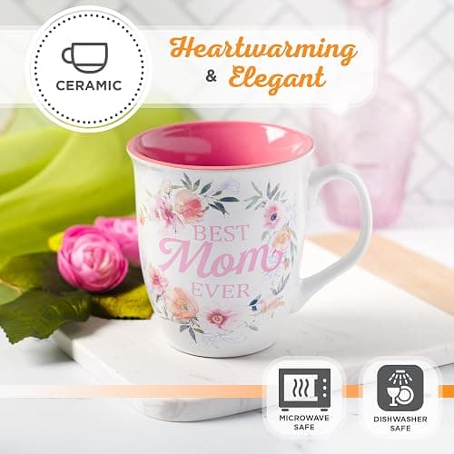 Christian Art Gifts White and Pink Floral Ceramic Coffee Mug – 14 oz. Lead & Cadmium-free Inspirational Scripture Coffee & Tea Mug for Mothers with Encouraging Words: Best Mom & Bible Verse: Num. 6:24 thumbnail 4