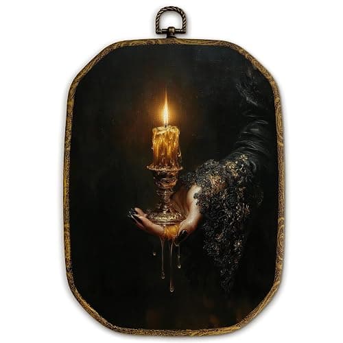 Yjeslw Dark Academia Octagon Wall Art Decor, Black Magic Witchcraft Candle Framed Canvas Prints, Vintage Victorian Wall Hanging Decorations for Home Bedroom Living Room Decor, 10.2x7 Inches - Image 1