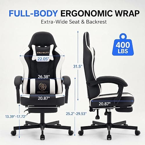 Kslysuty Desk Computer Gaming Chair - High Back Ergonomic Office Chair with Footrest and Lumbar Support, Swivel Comfy Home Gamer Video Game Chairs with Pocket Spring Cushion for Adults (White Leather) thumbnail 3