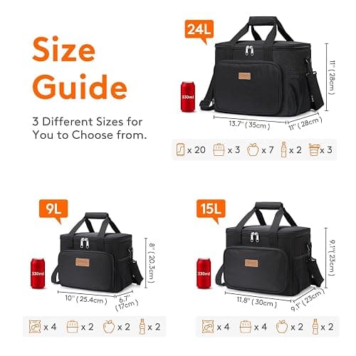 Lifewit Medium Lunch Bag Insulated Lunch Box Soft Cooler Cooling Tote for Adult Men Women, Black 12-Can (9L) thumbnail 3