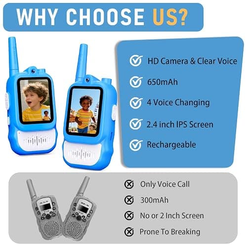 Lapare Video Walkie Talkies for Kids, 2 Pack Rechargeable Walkie Talkies with HD Color Screen, Real-time Video, Outdoor Camping Toys & Birthday Gifts for Boys Age 3-8 thumbnail 4