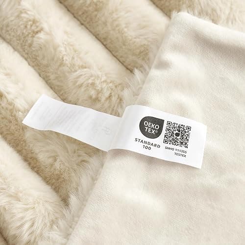 Cozy Bliss Faux Fur Throw Blanket for Couch, Cozy Warm Plush Striped Blanket for Sofa Bedroom Living Room,50 * 60 Inches Beige - Beige - Throw(50" x 60") thumbnail 9