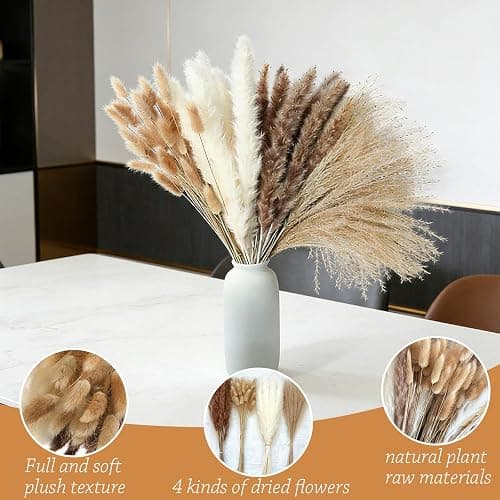 LIUYIDM 100 Stück Pampasgras Deko Trockenblumenstrauß Pampasgras | Groß Trockenblumen Deko Pampas Gras Naturmateria Trockenblumen Strauß Trocken Blumen für Wohnzimmer Schlafzimmer Boho-Partys thumbnail 4