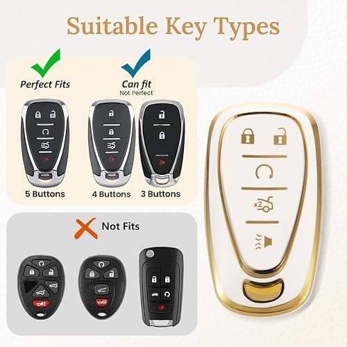Coverforkey for Chevy Key Fob Cover with Upgraded Anti loss Durable Metal Keychain, Fashionable Soft Case for Camaro Equinox Malibu Trax Volt Traverse Blazer (5 Buttons) (Gold, B1) thumbnail 5