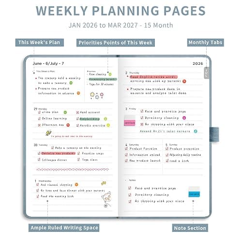 AHGXG Pocket Calendar 2026-2027, July 2026 - June 2027, Academic Planner, Weekly and Monthly, Small Size for Purse, Hardcover, 12-Month Tabs, for Women, School, 3.9"X 6.7" (Gray Blue) thumbnail 3