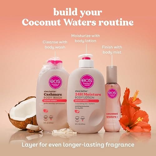 eos Shea Better Body Lotion Coconut Waters, 24-Hour Moisture Skin Care, Lightweight & Non-Greasy, Natural Shea, Vegan, Coconut Body Lotion, 16 fl oz thumbnail 9