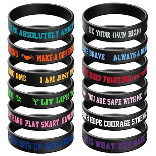 ZIQON 12 Pcs Inspirational Rubber Bracelet Motivational Quote Silicone Bracelets Colored Inspirational Wristbands Stretch Unisex Wristbands for Women Men Teen Gifts - Image 1