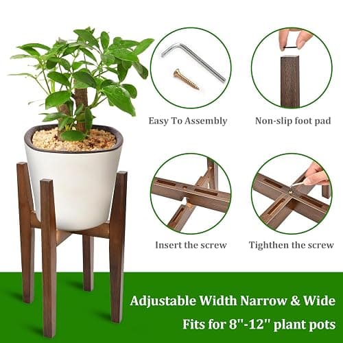 BADALU Indoor Plant Stand Adjustable Corner Wooden Stand Suitable for 8-12 Inch Pots Modern Flower Stand (Except Potted Plants) thumbnail 4