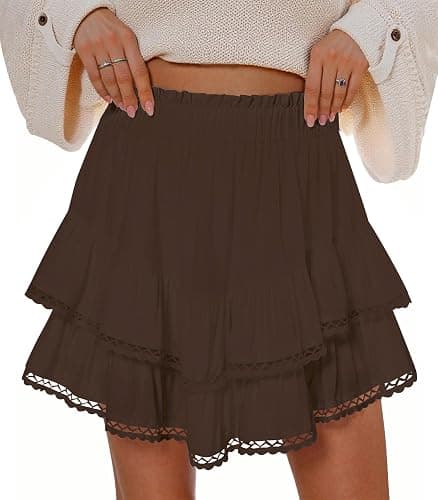 Flowy Shorts for Women Summer Casual Lace Skorts Boho High Waist Tiered Ruffle Mini Skirts - Image 1