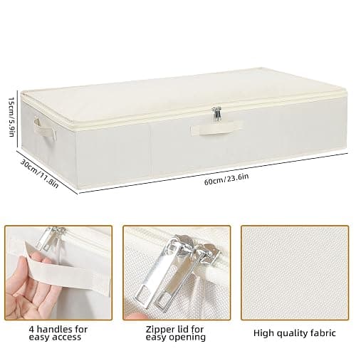 YheenLf Under Bed Storage Containers, Storage Bins With Lids, Clothes Organizers for Blanket, Pillows, Shoes, Beige, 2 Pack, 23.6 x 11.8 x 5.9 Inch thumbnail 3