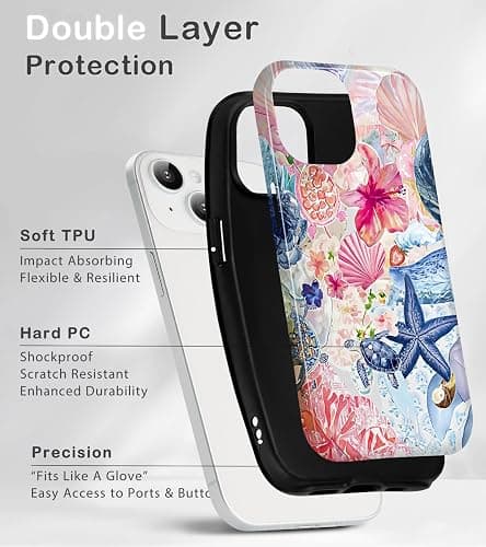 Amzfield Compatible with iPhone 14 Plus Case, Aesthetic Summer Phone Case Cute Flower Shell Turtle Sea Creature Floral Collage Girl Women, Scratch Resistant Protective Girly Case for iPhone 14 Plus thumbnail 3