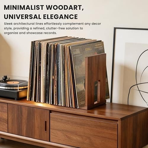 Vinyl Record Storage Stand: Solid Acacia Wood Album Holder for Desktop | Adjustable Vinyl Record Display Holds 1-60 LPs,Now Playing Record Holder for Shelf,Premium Music Gift for Collectors thumbnail 7