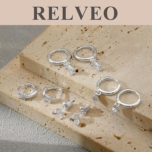 Relveo Dainty Silver Earrings for Women 14k Gold Plated Lightweight Hoop Earrings Set for Women Trendy Small Silver Hoop Huggie Jewelry thumbnail 7