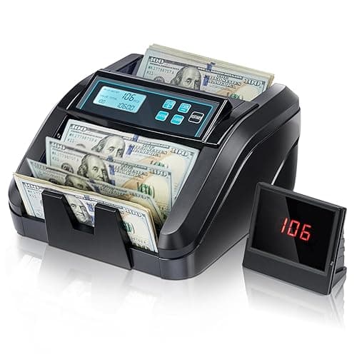 MUNBYN IMC51 Money Counter Machine Count Value, Add+Batch/Add+ Value Mode Bill Counter, UV/MG/IR/MT Detection, USD only Cash Counter,1100 Bills/min, Money Counting Machine with LCD Display (Black) - Black