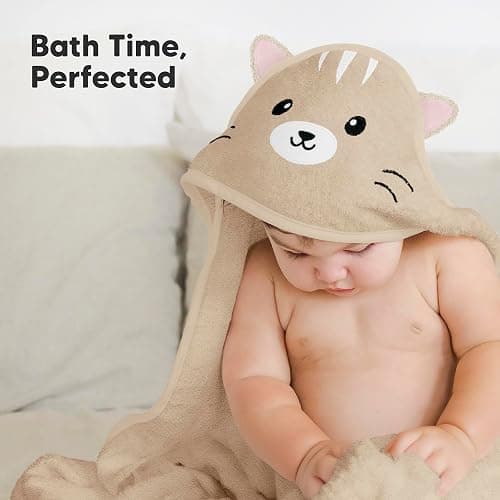 KeaBabies Hooded Baby Towel for Newborn - Viscose Derived from Bamboo Large Baby Bath Towels with Hood for Boys, Girls, Toddler, Extra Absorbent & Soft Newborn Bath Essentials (Cat, Petite) thumbnail 9