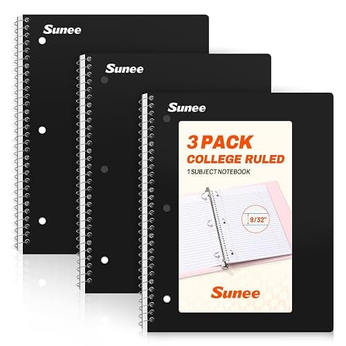 SUNEE Spiral Notebooks, 3 Pack, 1-Subject, College Ruled Paper, 8" x 10-1/2", 70 Sheets per Notebook, Black - Image 1
