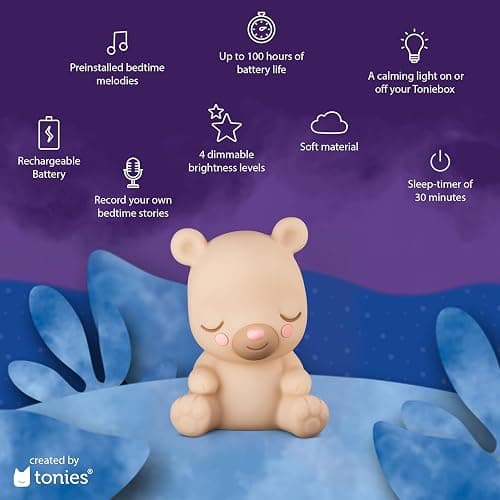 Tonies Night Light - Sleepy Bear Audio Play Character from Sleepy Friends | Warm Glow | 75 Minutes of Beautifully Composed Melodies | Record Your Own Bedtime Stories thumbnail 2