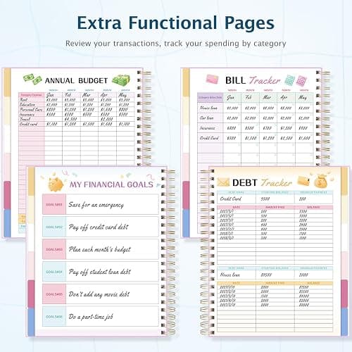 Ospelelf Budget Planner Undated, Money Expense Tracker with Pockets & Stickers, Thick Cardboard Cover, Large Pages for Spacious Writing, Original Fun Colorful Design, 12 Month Financial Notebook, Blue Pool thumbnail 8