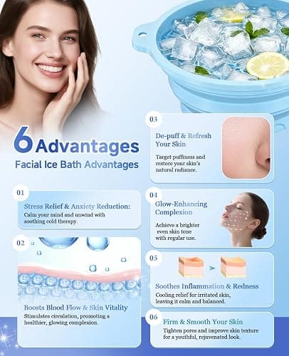 Foldable Silicone Face Ice Bath Bowl with Built-in Ice Tray, Cold Plunge Therapy for Skin Tightening, Puffiness Reduction & Acne Relief, Portable Spa Tool for Home & Travel (Blue) thumbnail 6