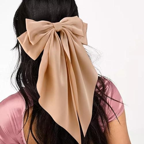 Velscrun Hair Bows for Women Girls 3Pcs White Silky Satin Large Hair Bow Black Coquette Bow Brown Big Bows Hair Clip Oversized Hair Ribbons Long Tail Hair Bow Hair Barrettes Hair Accessories Gifts thumbnail 2