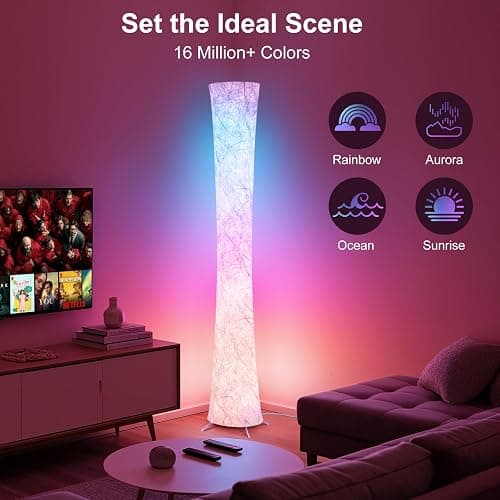 WORLD WIN Floor Lamp, 61'' Smart RGB LED Corner Lamp with Music Sync and 16 Million DIY Colors, 3 Color Temperature, APP & Remote Control, Color Changing Standing Floor Lamp for Bedroom Living Room thumbnail 3