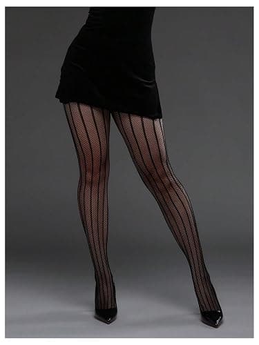 RoseSeek Women's Gothic Punk Striped Tights Hollow Out Sheer Fishnet Stockings Leggings thumbnail 3