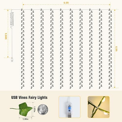 JMEXSUSS Vines Lights for Bedroom, 200 LED Vines Fairy Lights, Artificial Ivy Leaf Light for Wall Curtain Wedding Party Indoor Decor, 6.5ft x 6.5ft with Remote thumbnail 9