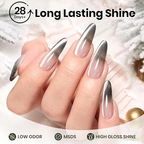 Beetles Star Cascade Silver Cat Eye Gel Nail Polish - 15ML Christmas Silver Glitter Cat Eye Gel Polish with Magnet Soak Off UV Velvet Nail Polish Salon DIY Manicure Winter Gift for Women thumbnail 4